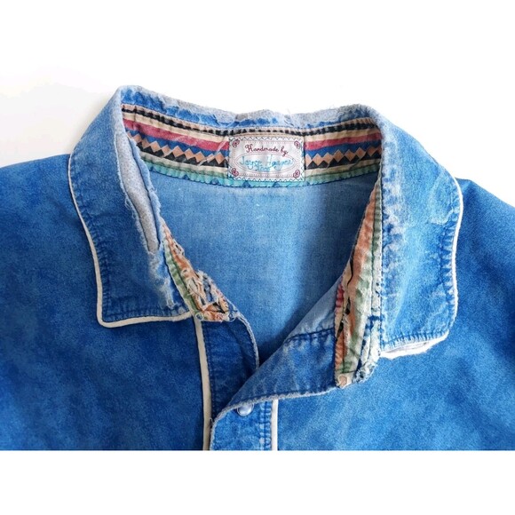 Vintage Handmade Mens Well Worn Western Pearl Snap LS Shirt W/Pockets Size XL - Picture 4 of 8